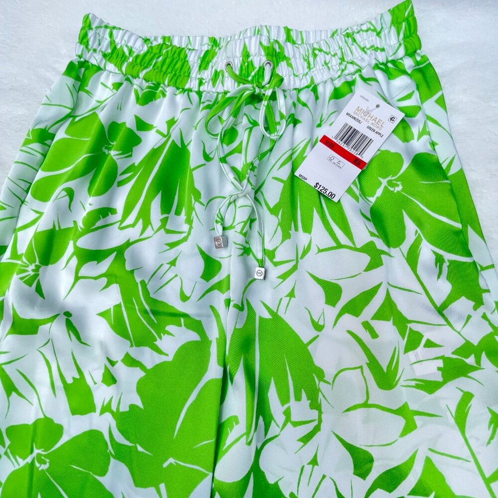 NWT MICHAEL KORS Covet up High Rise Wide Leg Satin Palm Print Pants - Picture 10 of 12